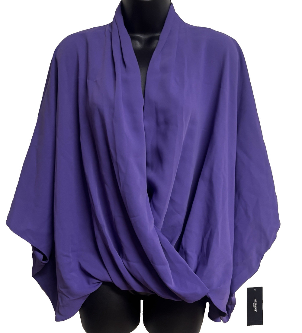 Alfani Womens Blouse 0X Purple Surplice Dolam Sleeve Plus Size Top Women New